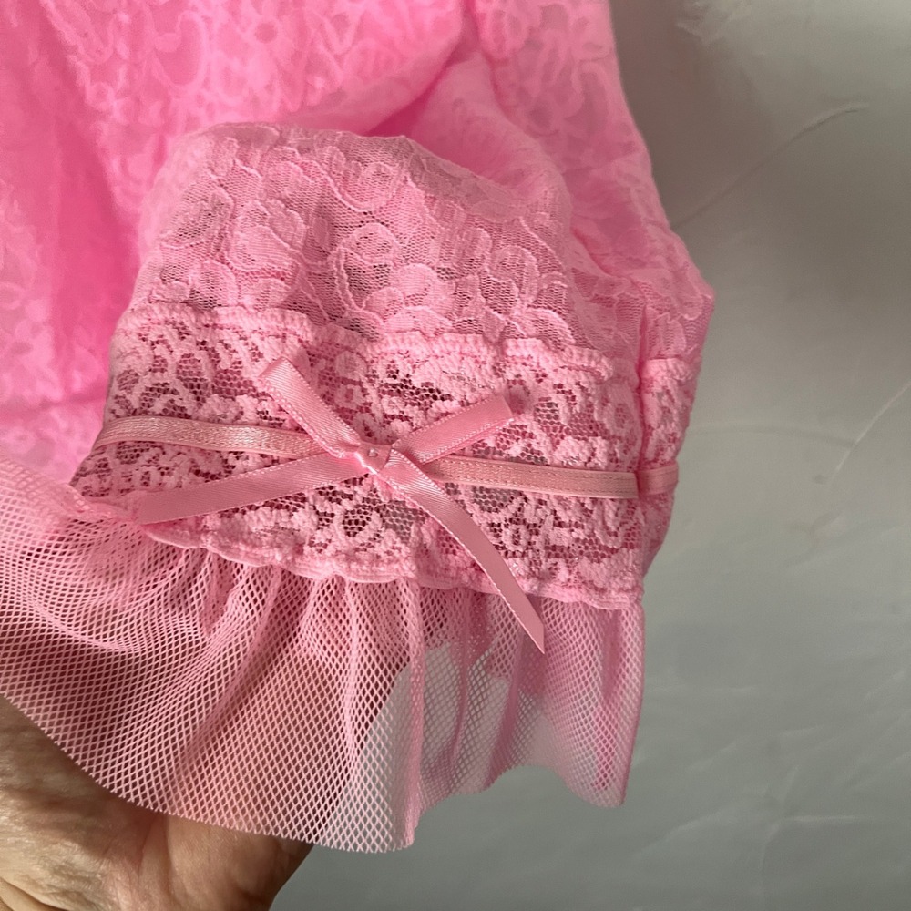 Victoria's Secret Pink Lace Babydoll y2k Coquette Lingerie Slip Dress Dollcore M - Picture 9 of 14